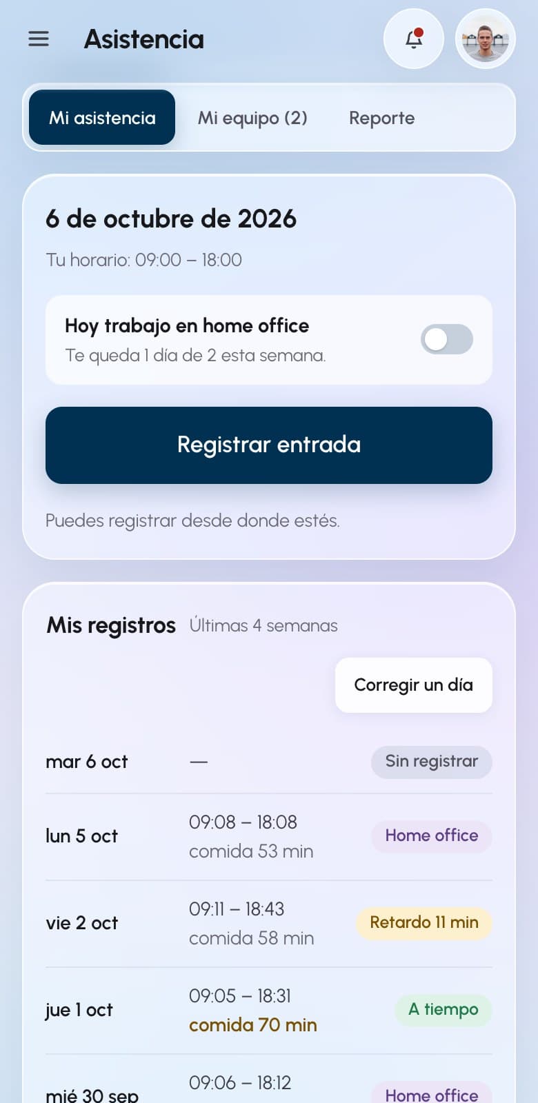 Registro de asistencia en el celular